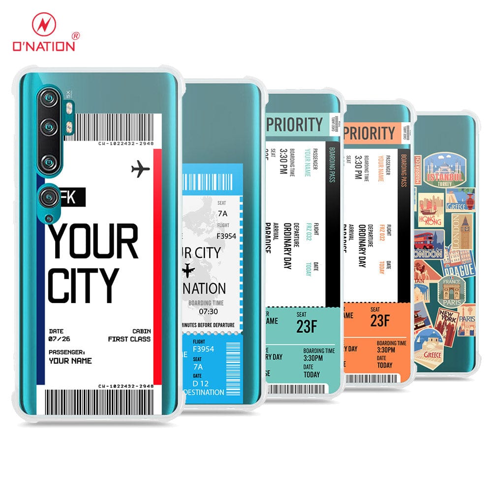 Xiaomi Mi Note 10 Cover - Personalised Boarding Pass Ticket Series - 5 Designs - Clear Phone Case - Soft Silicon Borders
