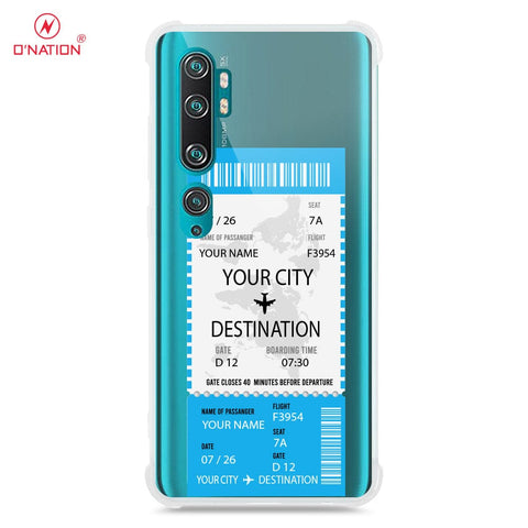 Xiaomi Mi Note 10 Cover - Personalised Boarding Pass Ticket Series - 5 Designs - Clear Phone Case - Soft Silicon Borders