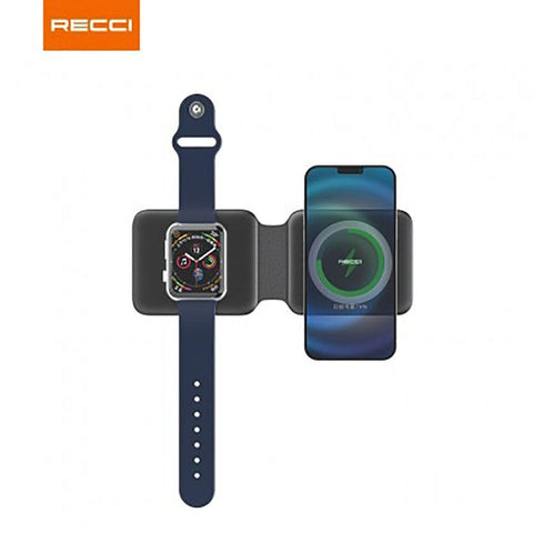 Black - Recci RCW-13 - 15W Magnetic RECCI Wireless Charger 3 in 1 Detachable Folding Function