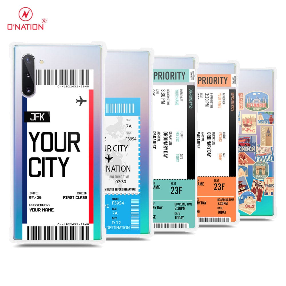 Samsung Galaxy Note 10 Cover - Personalised Boarding Pass Ticket Series - 5 Designs - Clear Phone Case - Soft Silicon Borders