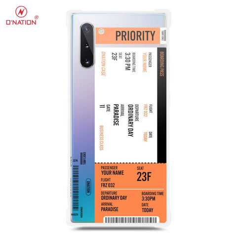 Samsung Galaxy Note 10 Cover - Personalised Boarding Pass Ticket Series - 5 Designs - Clear Phone Case - Soft Silicon Borders