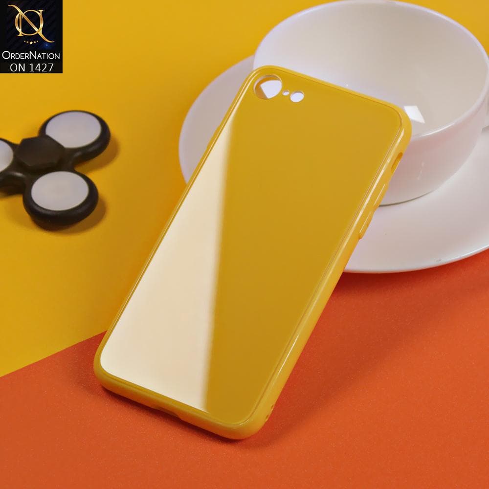 iPhone SE 2020 Cover - Yellow - Candy Color Premium Quality Glass Back Soft Border Shiny Case