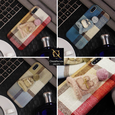 iPhone XR Cover - Blue - Trendy Check Texture Febric With Cute Warm Hat Case