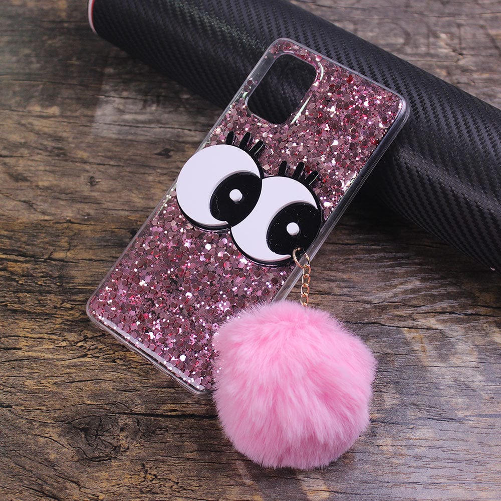 Samsung Galaxy A51 Cover - Pink - Trendy Cute Big Eye Glitter Soft TPU Case