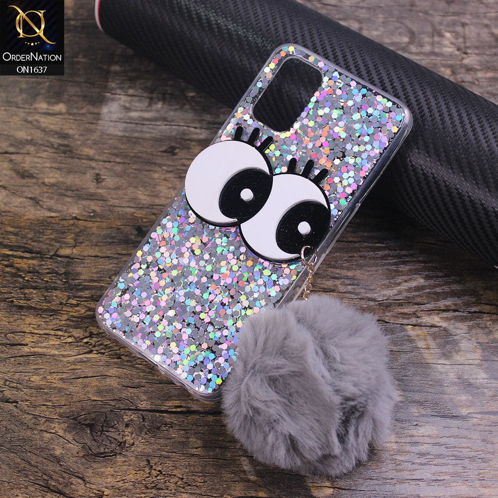 Oppo A52 Cover - Silver - Trendy Cute Big Eye Glitter Soft TPU Case