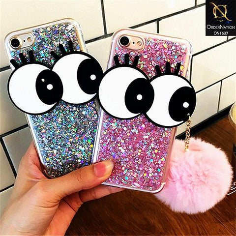 Oppo A92 Cover - Silver - Trendy Cute Big Eye Glitter Soft TPU Case