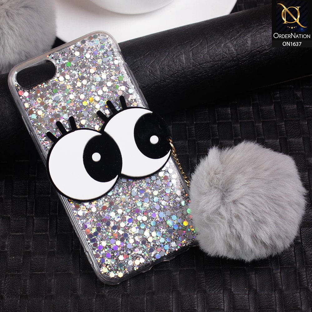 iPhone 8 / 7 Cover - Silver - Trendy Cute Big Eye Glitter Soft TPU Case
