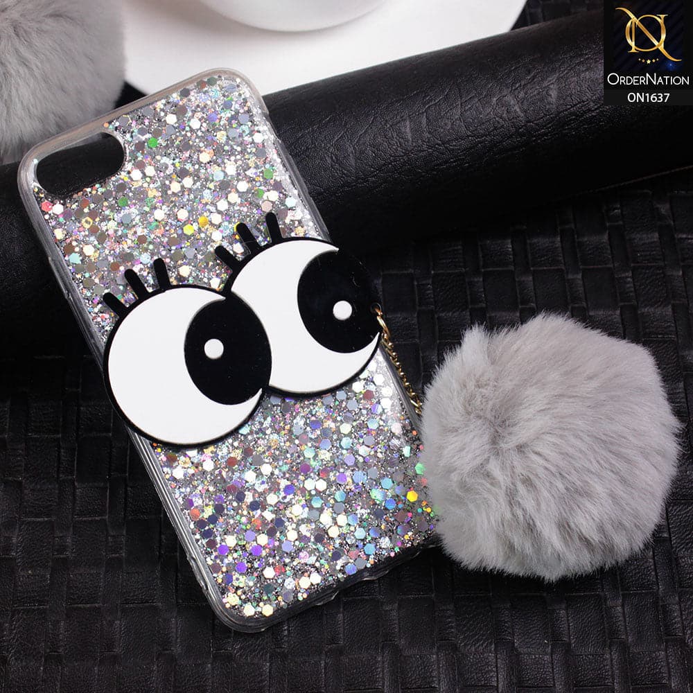 iPhone SE 2022 Cover - Silver - Trendy Cute Big Eye Glitter Soft TPU Case
