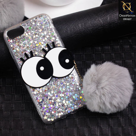 iPhone SE 2020 Cover - Silver - Trendy Cute Big Eye Glitter Soft TPU Case