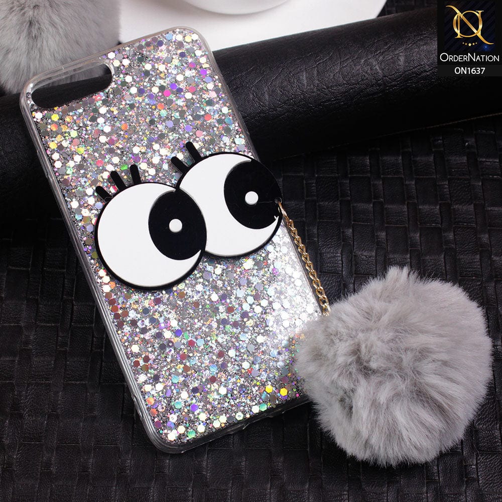 iPhone 8 Plus / 7 Plus Cover - Silver - Trendy Cute Big Eye Glitter Soft TPU Case
