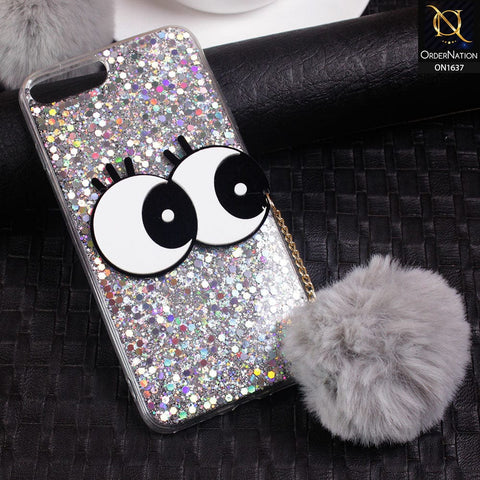 iPhone 8 Plus / 7 Plus Cover - Silver - Trendy Cute Big Eye Glitter Soft TPU Case