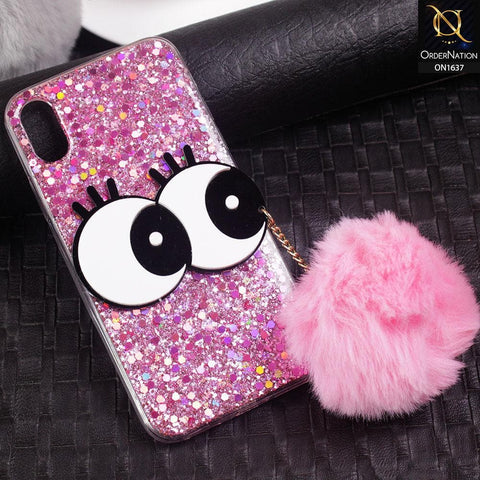Trendy Cute Big Eye Glitter Soft TPU Case For iPhone XS / X - Pink