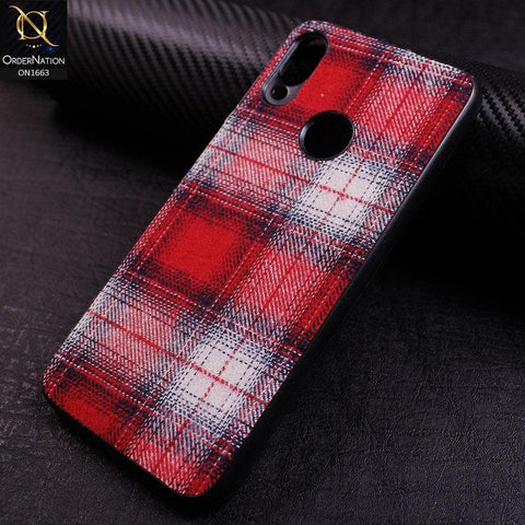Xiaomi Redmi Note 7 Pro Cover - Red and White - Soft Check Febric Phenomenal Style Case