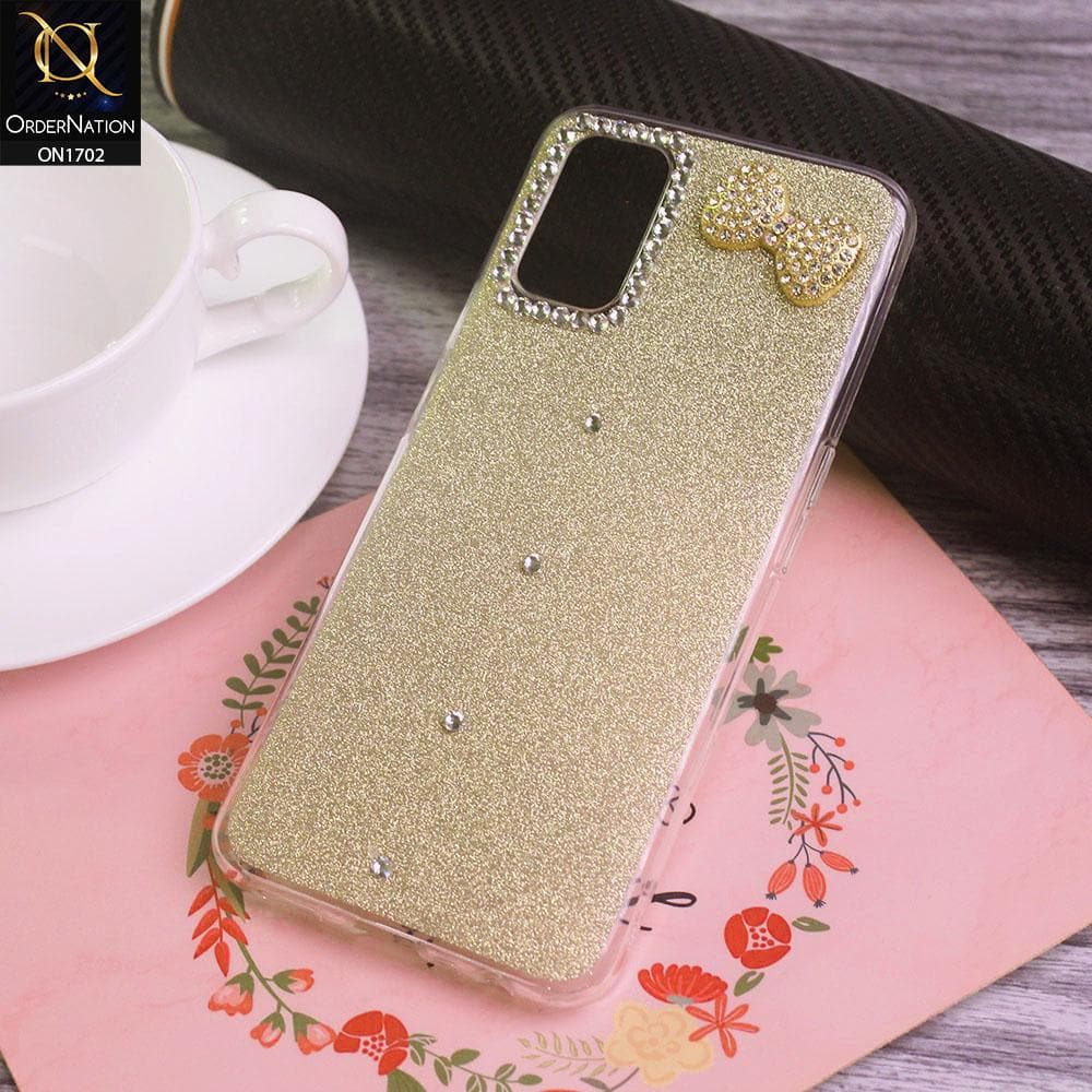 Oppo A52 Cover - Golden - Stylish Neo 3D Glitter  Diamond Bow Soft Tpu Case