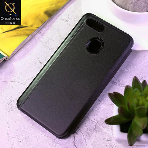 Oppo A11k Cover - Black - New Luxury Mirror View QR Flip Book Case