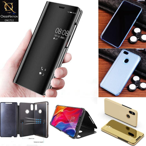 Samsung Galaxy S6 Edge Cover - Black - New Luxury Mirror View QR Flip Book Case