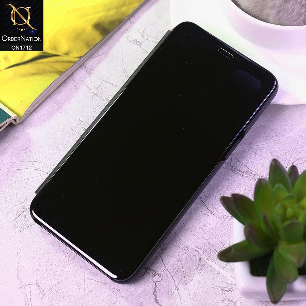 Oppo F5 Cover - Black - New Luxury Mirror View QR Flip Book Case