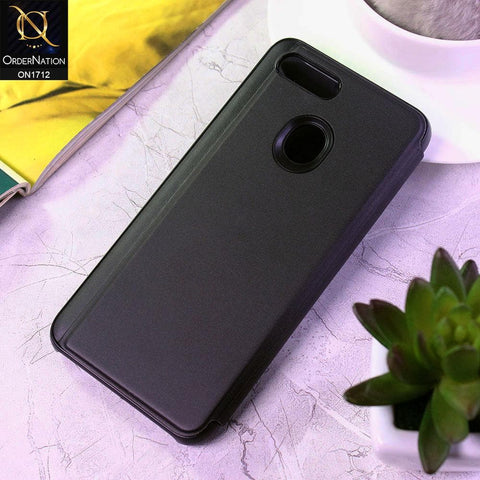 Realme 2 Pro Cover - Black - New Luxury Mirror View QR Flip Book Case
