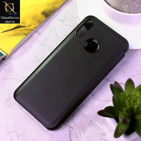 Huawei Honor 10 Lite Cover - Black - New Luxury Mirror View QR Flip Book Case