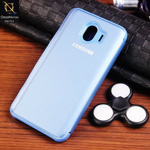 New Luxury Mirror View QR Flip Book Case Samsung Galaxy J4 2018 - Blue