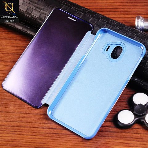 New Luxury Mirror View QR Flip Book Case Samsung Galaxy J4 2018 - Blue