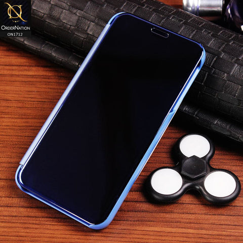 New Luxury Mirror View QR Flip Book Case Samsung Galaxy J4 2018 - Blue