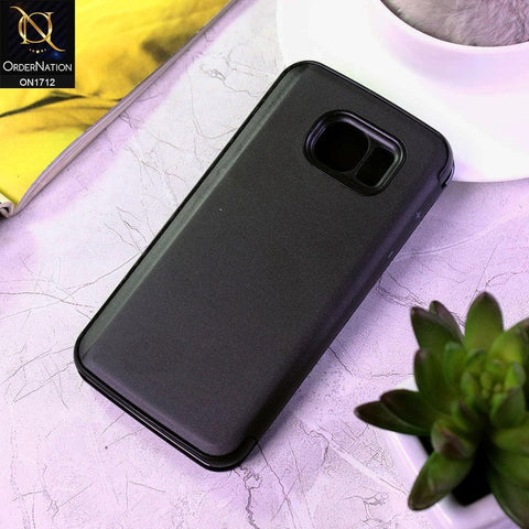Samsung Galaxy S6 Edge Cover - Black - New Luxury Mirror View QR Flip Book Case