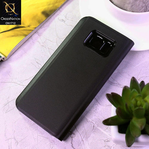 Samsung Galaxy S7 Edge Cover - Black - New Luxury Mirror View QR Flip Book Case