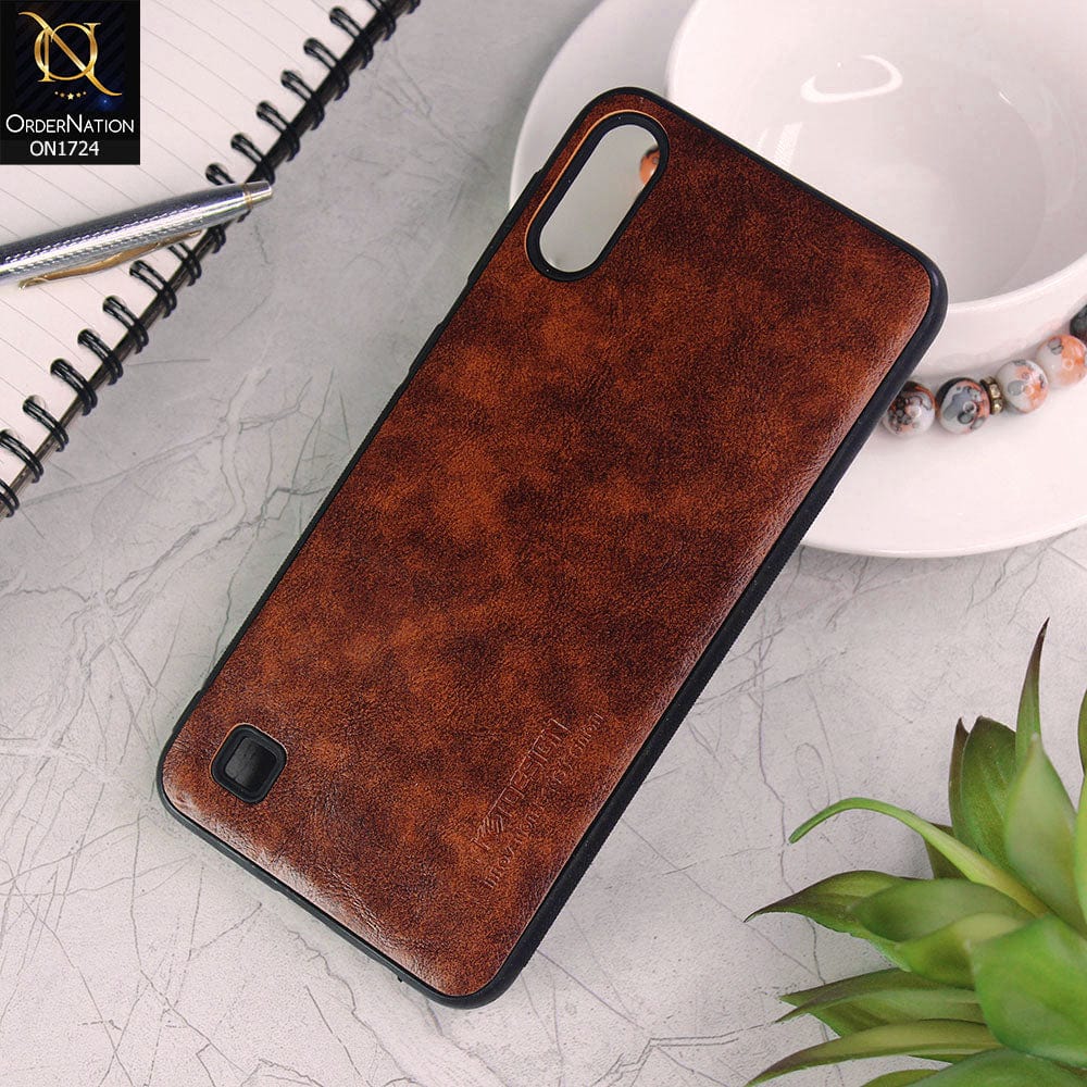 Samsung Galaxy M10 Cover - Dark Brown - New Leather Style Round Borders Soft Silicon Protective case