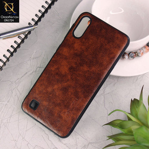 Samsung Galaxy M10 Cover - Dark Brown - New Leather Style Round Borders Soft Silicon Protective case