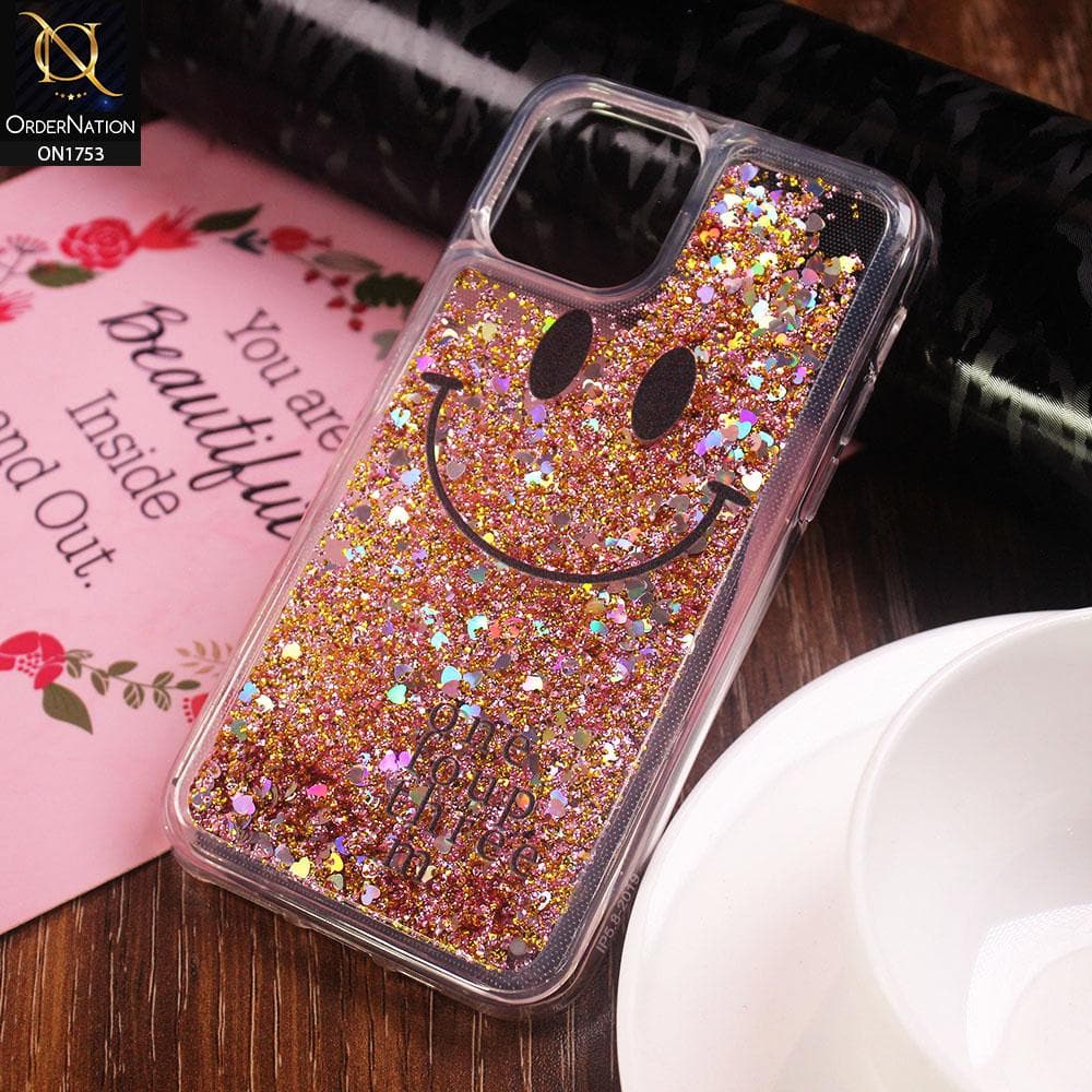 iPhone 11 Pro Cover - Golden - Cute Glitter Smile Pattern Hard PC Back Cover