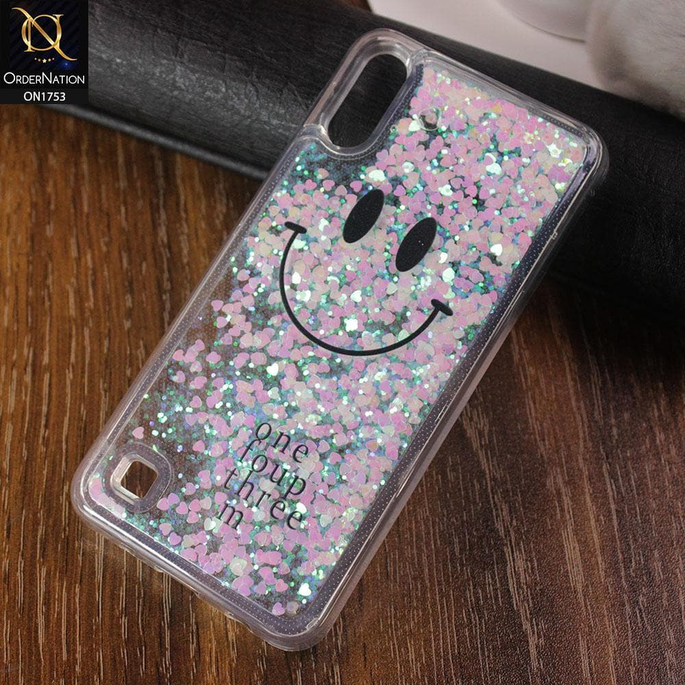 Cute Glitter Smile Pattern Hard PC Back Cover For Samsung Galaxy M10 - Pink