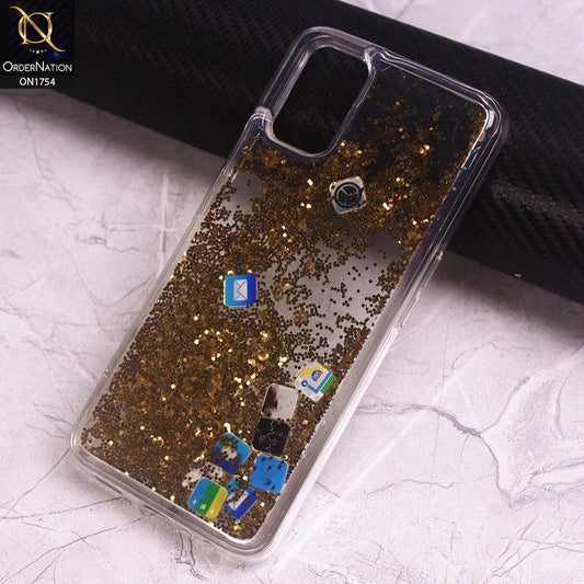 Oppo A72 Cover - Golden - Floating Liquid Bling Glitter Icons Soft Borders Protective Case