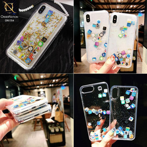 Oppo A5s Cover - Silver - Floating Liquid Bling Glitter Icons Soft Borders Protective Case
