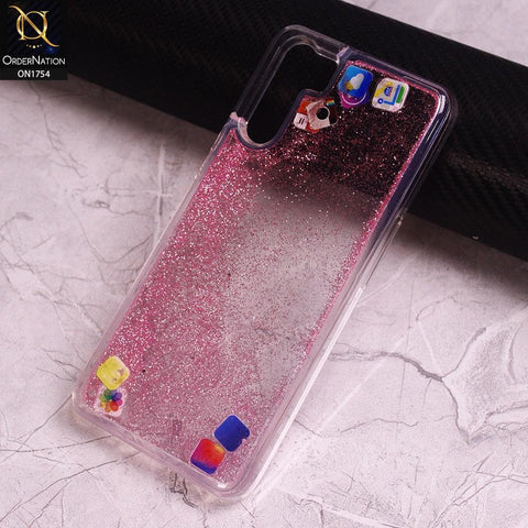 Oppo Reno 3 Cover - Pink - Design 1 - Floating Liquid Bling Glitter Icons Soft Borders Protective Case