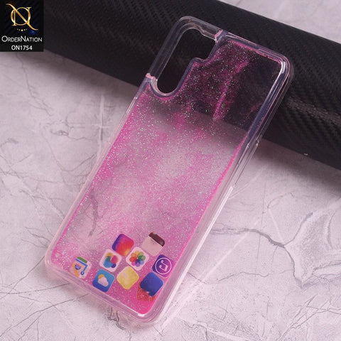 Oppo Reno 3 Cover - Pink - Design 2 - Floating Liquid Bling Glitter Icons Soft Borders Protective Case