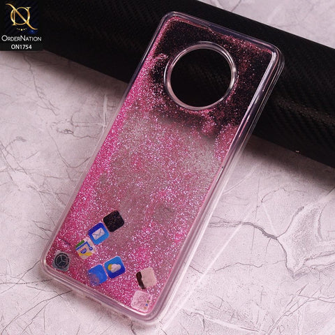 Infinix Note 7 Cover - Pink - Design 1 - Floating Liquid Bling Glitter Icons Soft Borders Protective Case