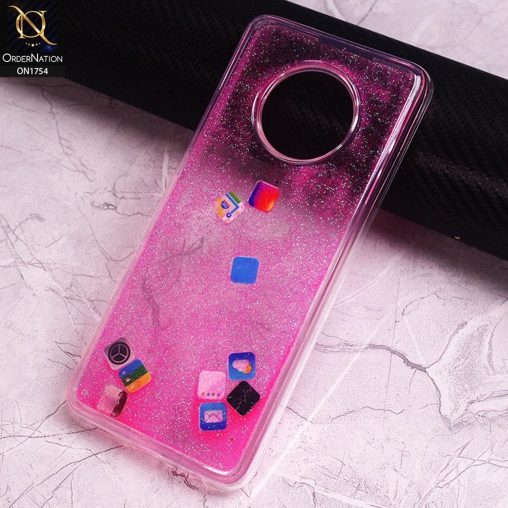 Infinix Note 7 Cover - Pink - Design 2 - Floating Liquid Bling Glitter Icons Soft Borders Protective Case