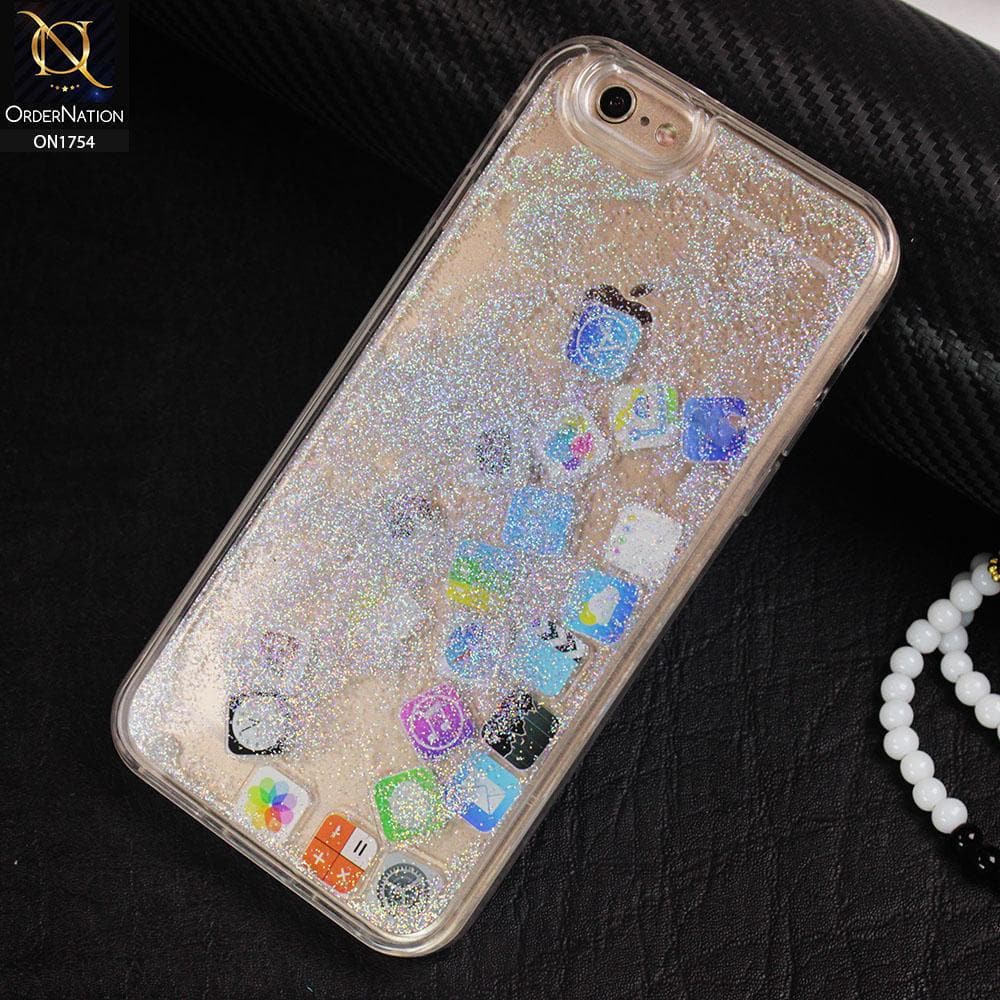 iPhone 6S / 6 Cover - Silver - Floating Liquid Bling Glitter Icons Soft Borders Protective Case