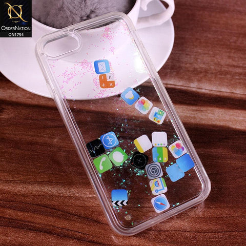 iPhone SE 2020 Cover - Multi Color - Floating Liquid Bling Glitter Icons Soft Borders Protective Case