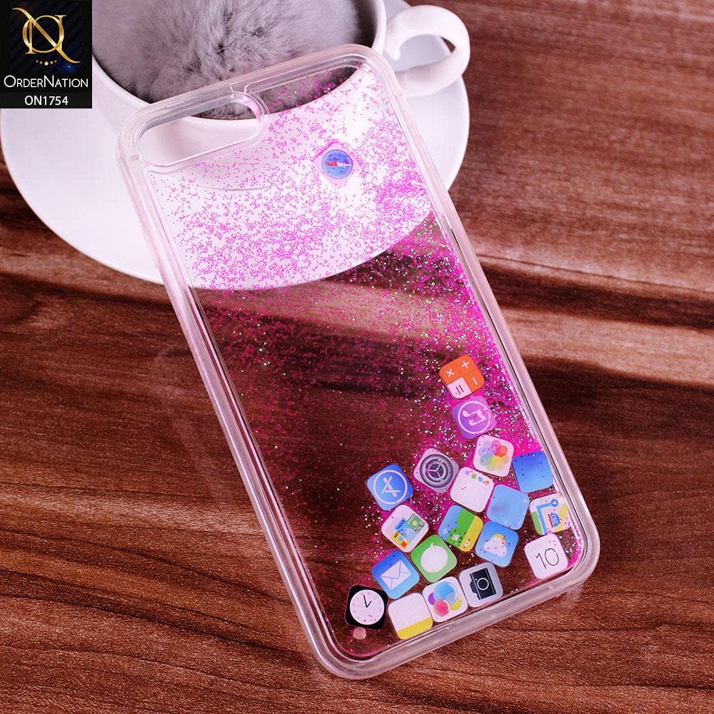 iPhone 8 Plus / 7 Plus Cover - Pink - Design 1 - Floating Liquid Bling Glitter Icons Soft Borders Protective Case