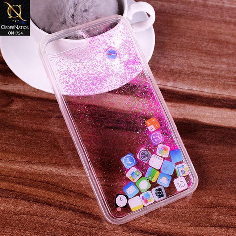 iPhone 8 Plus / 7 Plus Cover - Pink - Design 1 - Floating Liquid Bling Glitter Icons Soft Borders Protective Case
