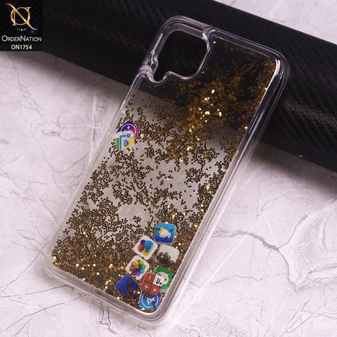 Huawei Nova 7i Cover - Golden - Floating Liquid Bling Glitter Icons Soft Borders Protective Case