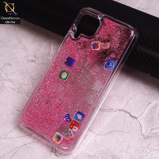 Huawei Nova 7i Cover - Pink - Design 1 - Floating Liquid Bling Glitter Icons Soft Borders Protective Case