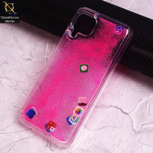 Huawei Nova 7i Cover - Pink - Design 2 - Floating Liquid Bling Glitter Icons Soft Borders Protective Case