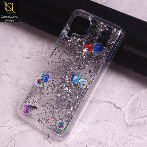 Huawei Nova 7i Cover - Silver - Floating Liquid Bling Glitter Icons Soft Borders Protective Case