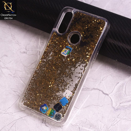 Oppo A31 Cover - Golden - Floating Liquid Bling Glitter Icons Soft Borders Protective Case