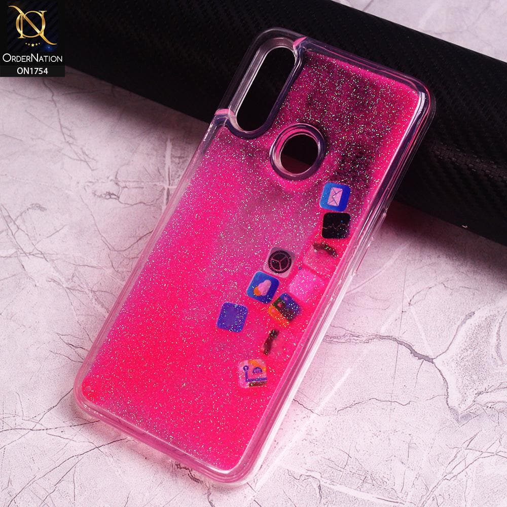 Oppo A31 Cover - Pink - Design 2 - Floating Liquid Bling Glitter Icons Soft Borders Protective Case