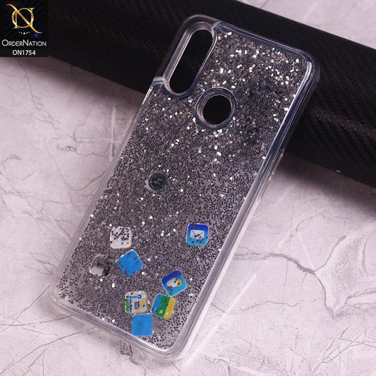 Oppo A31 Cover - Silver - Floating Liquid Bling Glitter Icons Soft Borders Protective Case