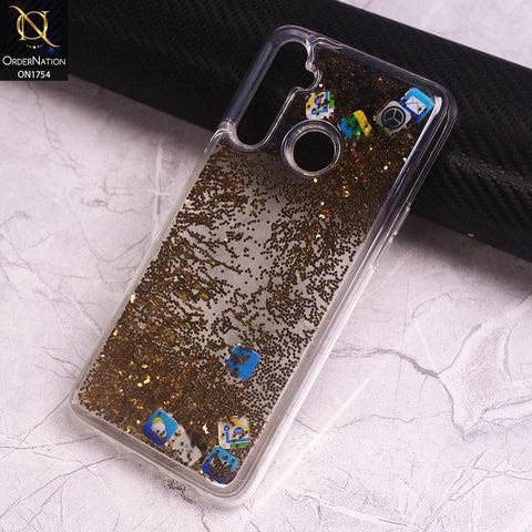 Realme 5s Cover - Golden - Floating Liquid Bling Glitter Icons Soft Borders Protective Case